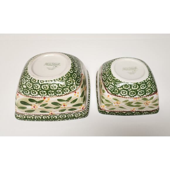 Temptations Green Old World Ceramic Nesting Mixing Bowls 2PC - Picture 2 of 5